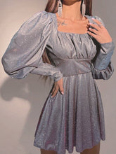 Women's Dresses Sequin Square Neck Puff Sleeve Long Sleeve Dress